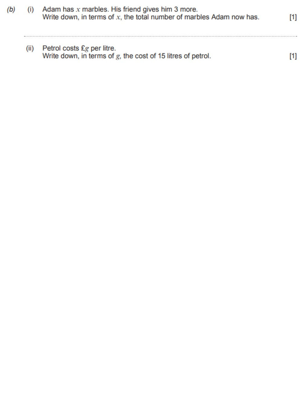 Create expressions Past paper questions by topic